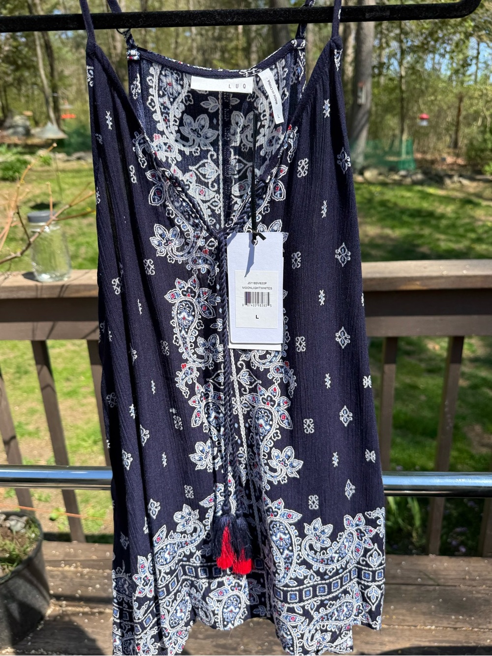 Navy Paisley Tassel Boho Tank Top - Picture 7 of 7